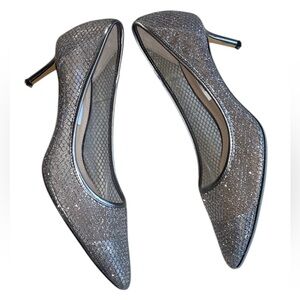Nina Niley Silver Metallic Mesh Pointed Toe Evening Pumps